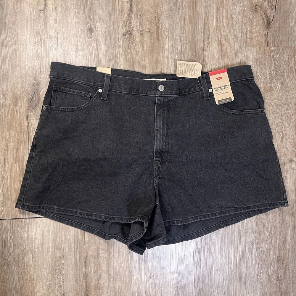 NWT Levis High Waisted Mom Shorts Size 24W Black 4" 100% Cotton